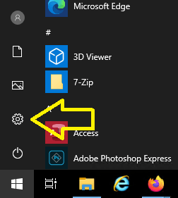 Select Windows settings gear in Start menu