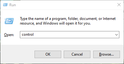 Open the Windows Control Panel from the run commend window