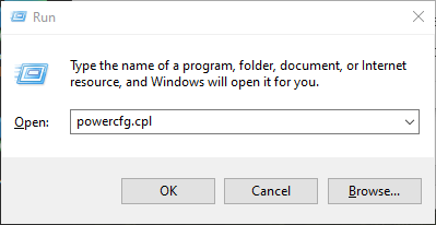 Open the Windows Power Options from the run commend window