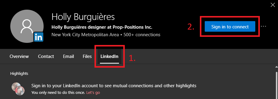 Sign in link for LinkedIn in Outlook Web Access