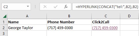 Click-to-Call in Excel