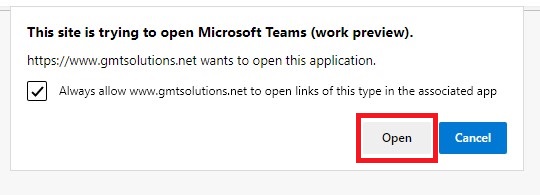 This site is trying to open Microsoft Teams