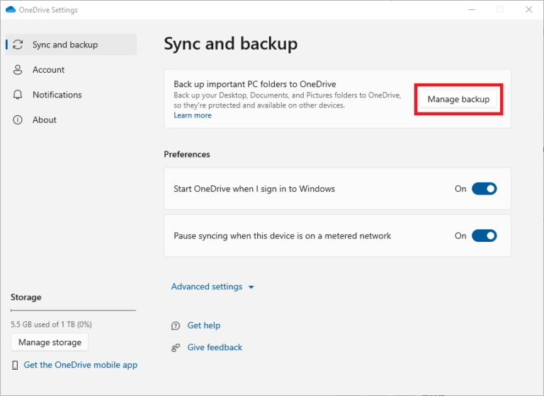 OneDrive Sync and backup